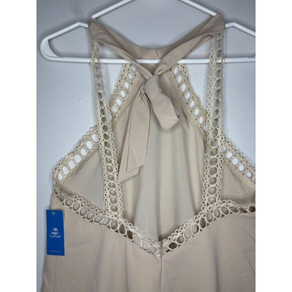 CUPSHE NEW Sunshine Vibes Neutral Mini Dress Womens L Beige Halter Tie Bridal - Picture 5 of 11